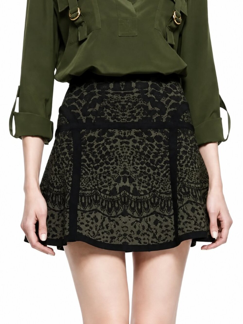 Diane Von Furstenberg Women's Green and Black Mini Skirt